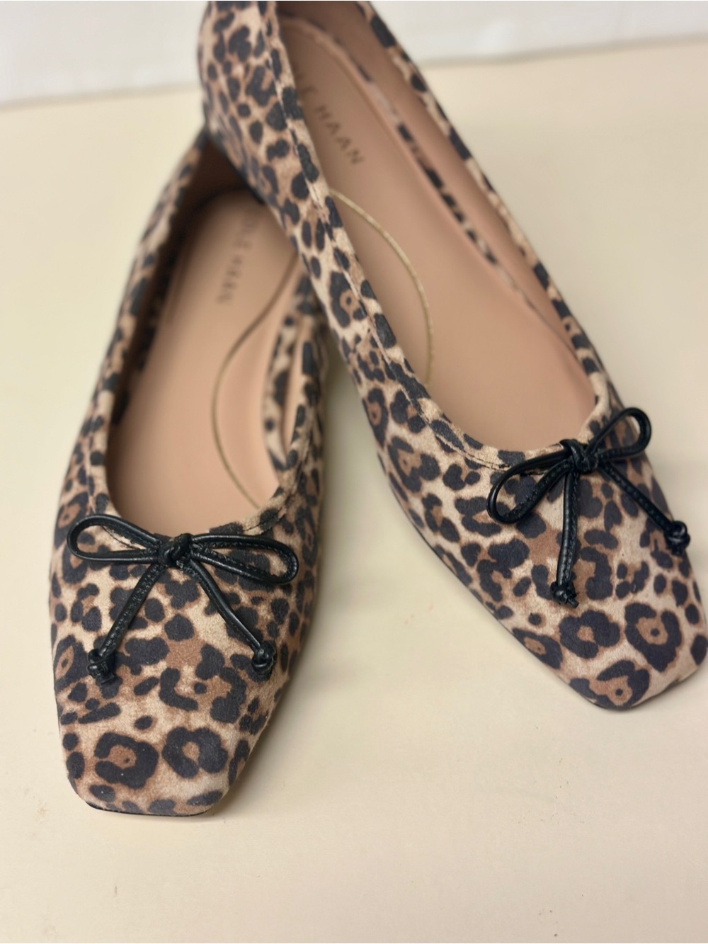 Cole Haan Leopard-Print Ballet Flats with Black Bow